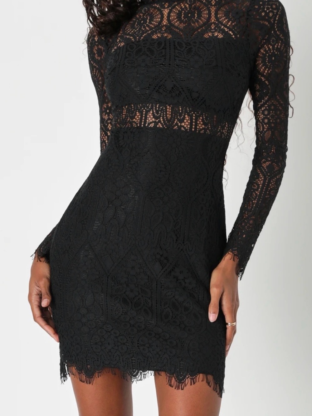 Lulu's Black Lace Short-Sleeve Midi Dress